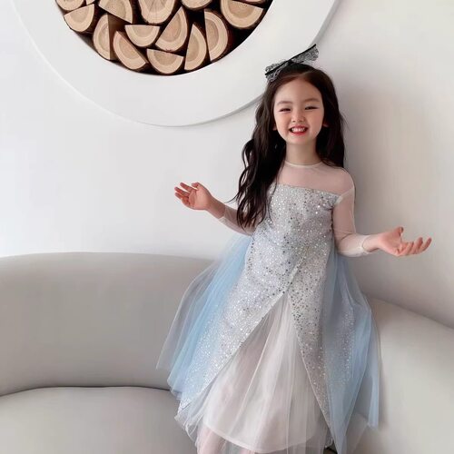 夏季女童艾莎公主冰雪奇缘雪花网纱公主裙连衣裙生日礼服六一演出