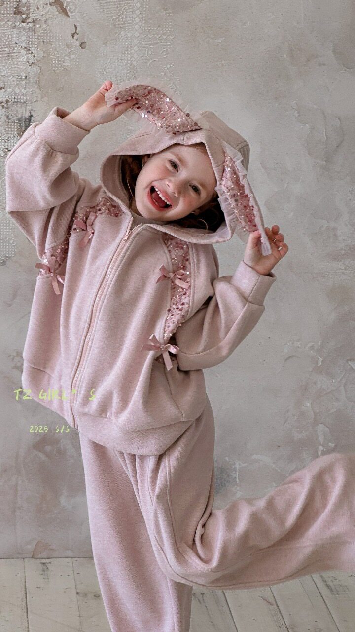 女童时髦套装炸街25秋冬新款儿童洋气可爱兔子连帽卫衣卫裤两件套