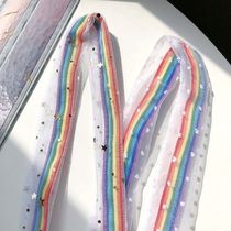 Spring and summer ins Rainbow series net yarn long streamer binding hair band with the head decorated with forest net red braided hair band