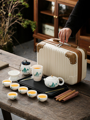 户外便携茶具套装旅行功夫茶具陶瓷露营泡茶壶茶杯高档收纳包送礼