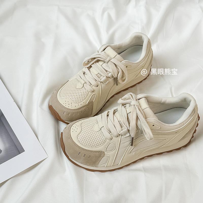 黑眼熊宝华夫阿甘鞋女2024秋季新款网面软底小众运动跑步小白鞋子