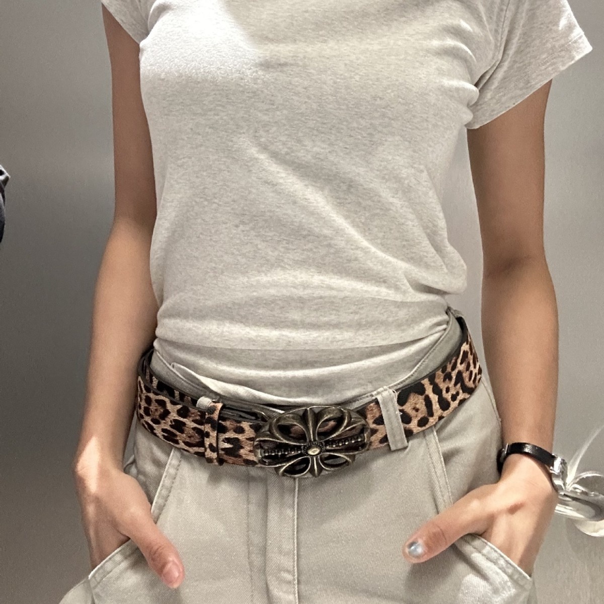 2025新款欧美复古风豹纹十字架腰带工装裤牛仔裤配饰PU皮女士腰带