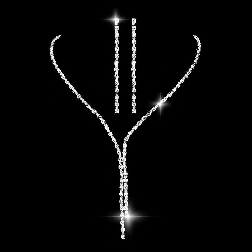 欧美中东简约项链时尚耳环长款饰品套装 女百搭满钻宴会配饰1件代