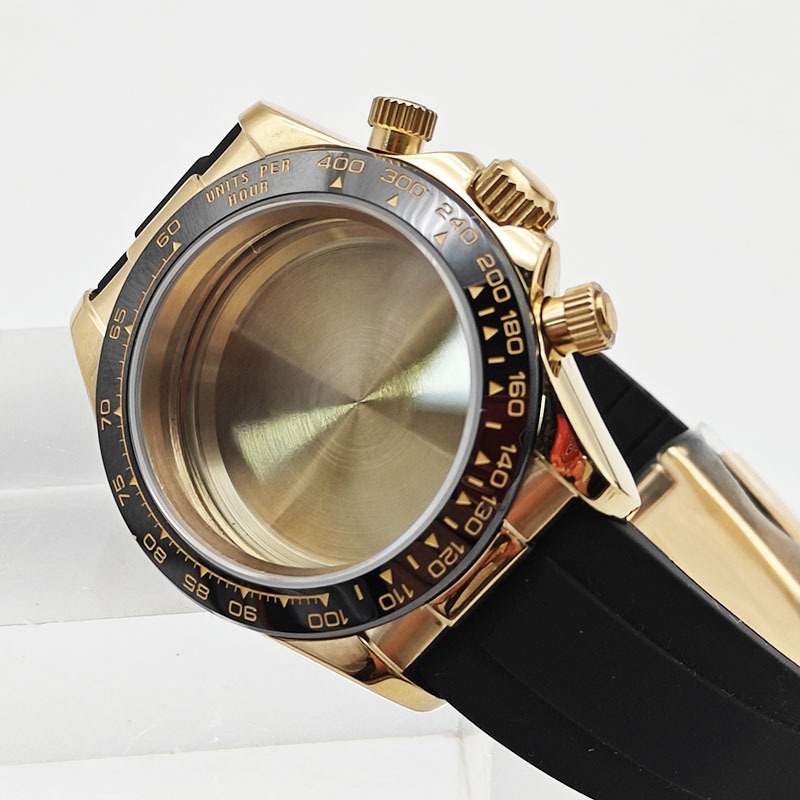 改装手表配件40MM六针石英电镀表壳胶带套装蓝宝石玻璃适配VK63机