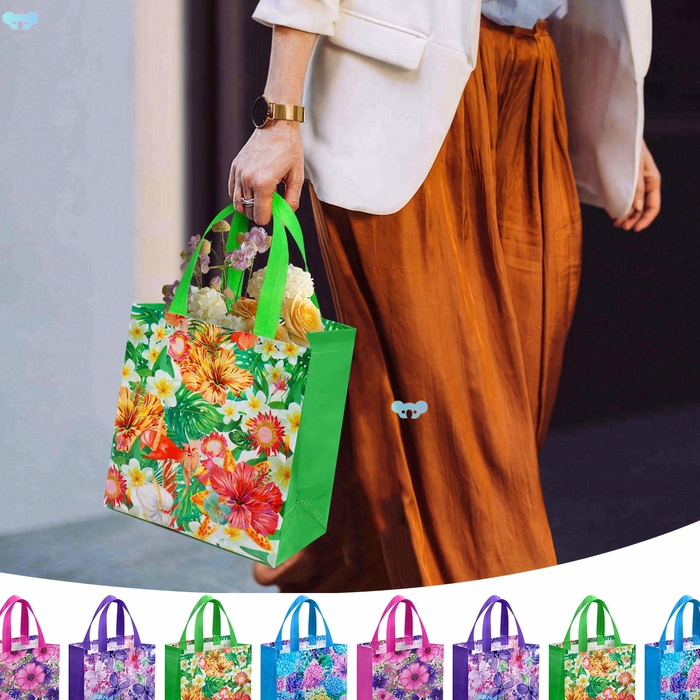 20/40pcs Floral Gift Bag set Reusable Non woven Bag无纺布袋