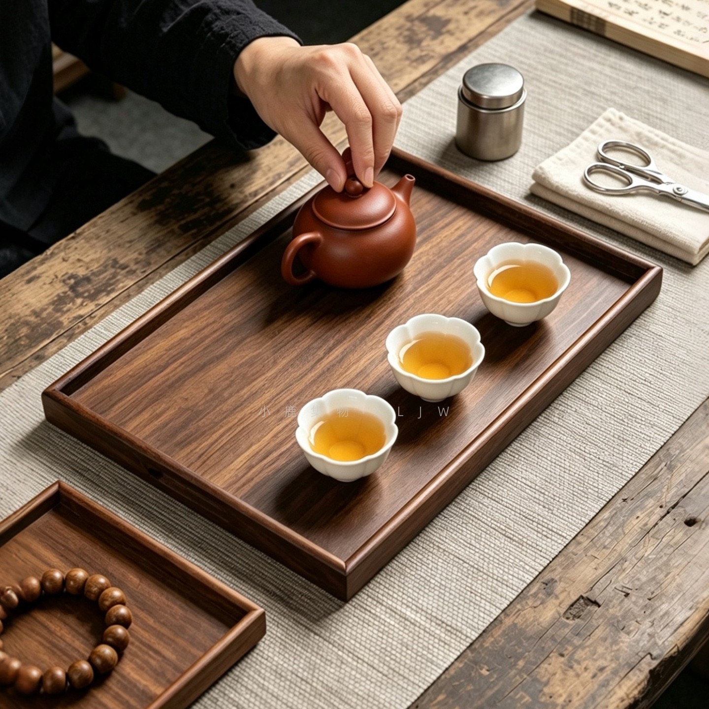 日式胡桃木长方形茶盘托盘