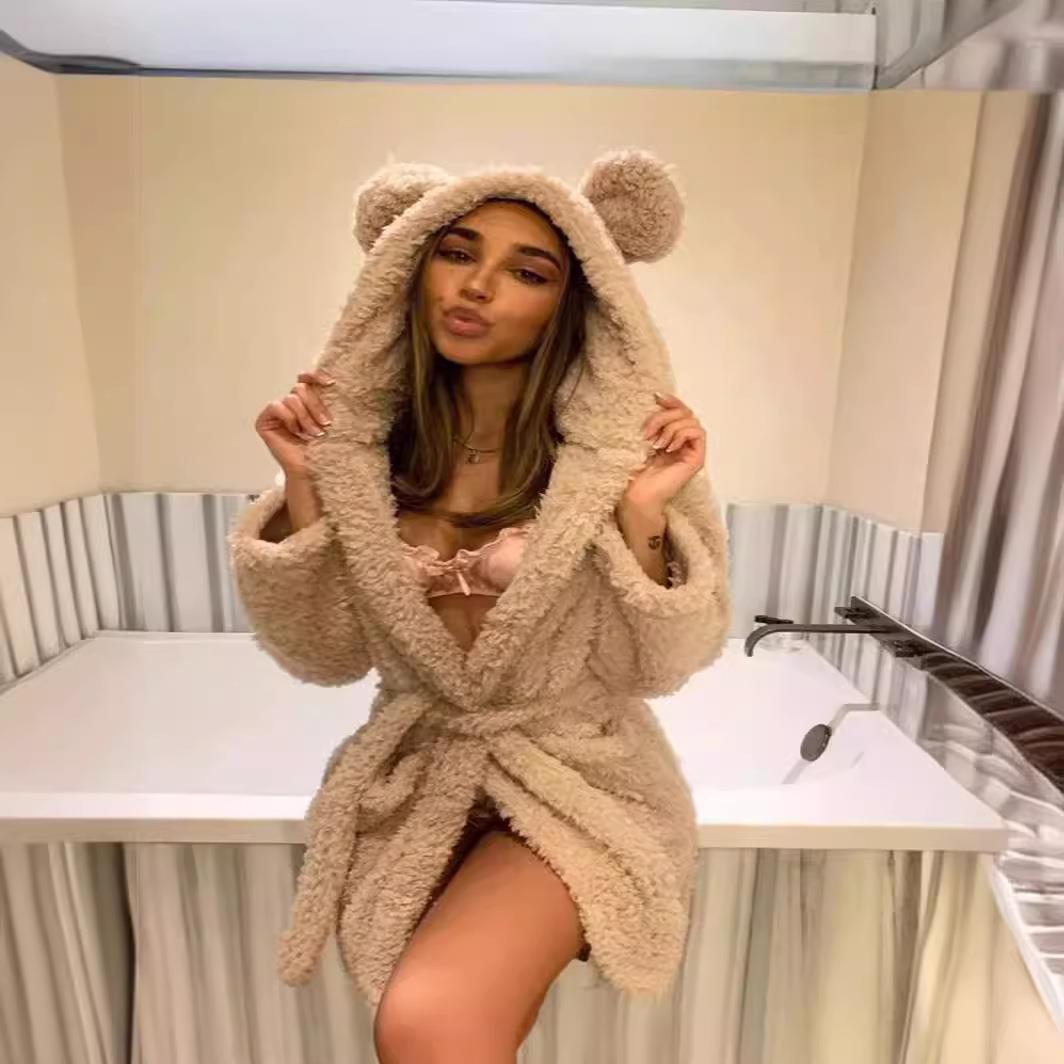 Plush ear tie plush pajamas 毛毛耳朵系带毛绒睡衣