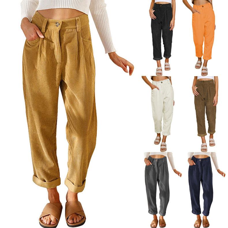 Women's high waisted corduroy straight leg pants for