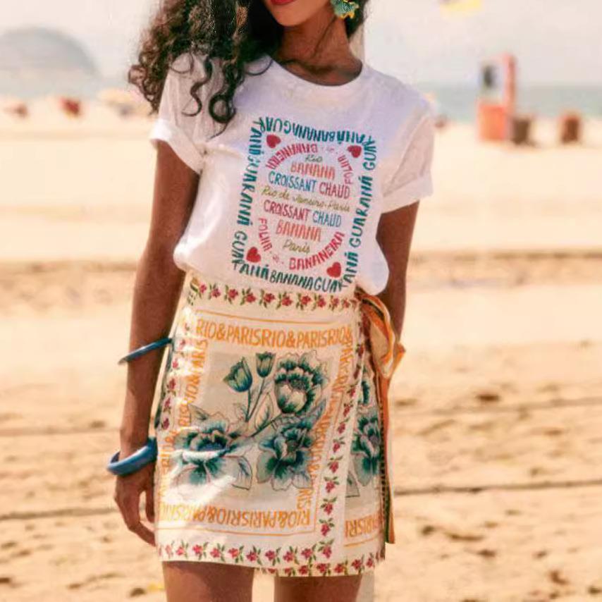 Autumn print lace up beach skirt for women