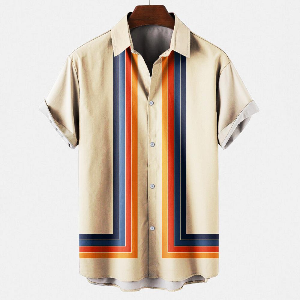Men's shirt top striped print men's cardigan lapel shirt