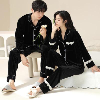 Couple's sleepwear, men's and women's gold velvet plus