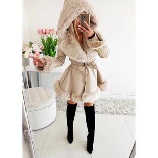 Collar style fur patchwork jacket for women, warm ruffle