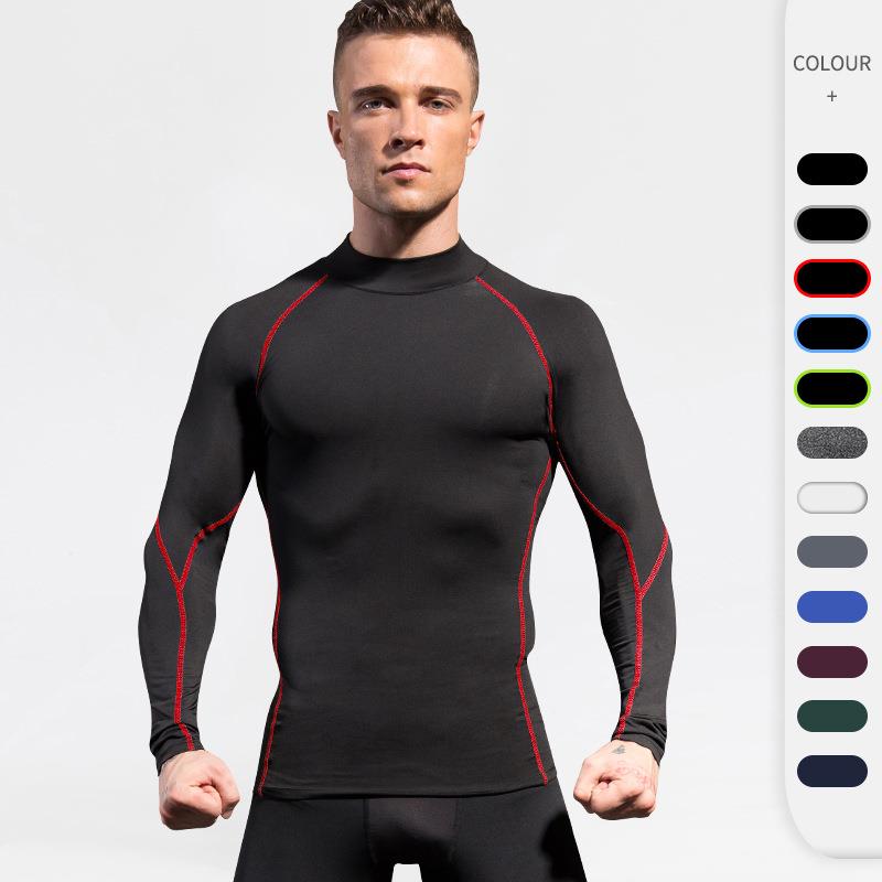 Men's high neck fitness long sleeved sports running long