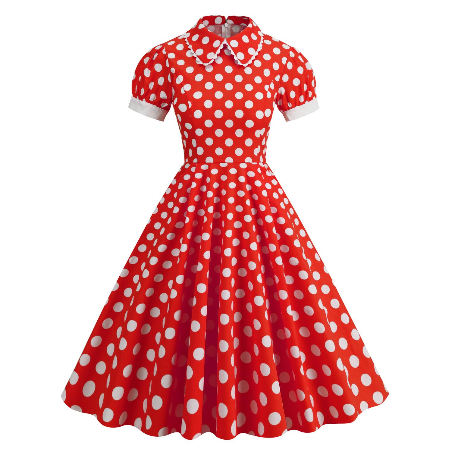 Palace waist cinching polka dot doll collar lace light