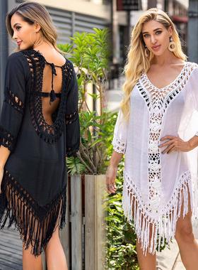 Hoodie, hand hook, backless, hollowed out tassel, beach