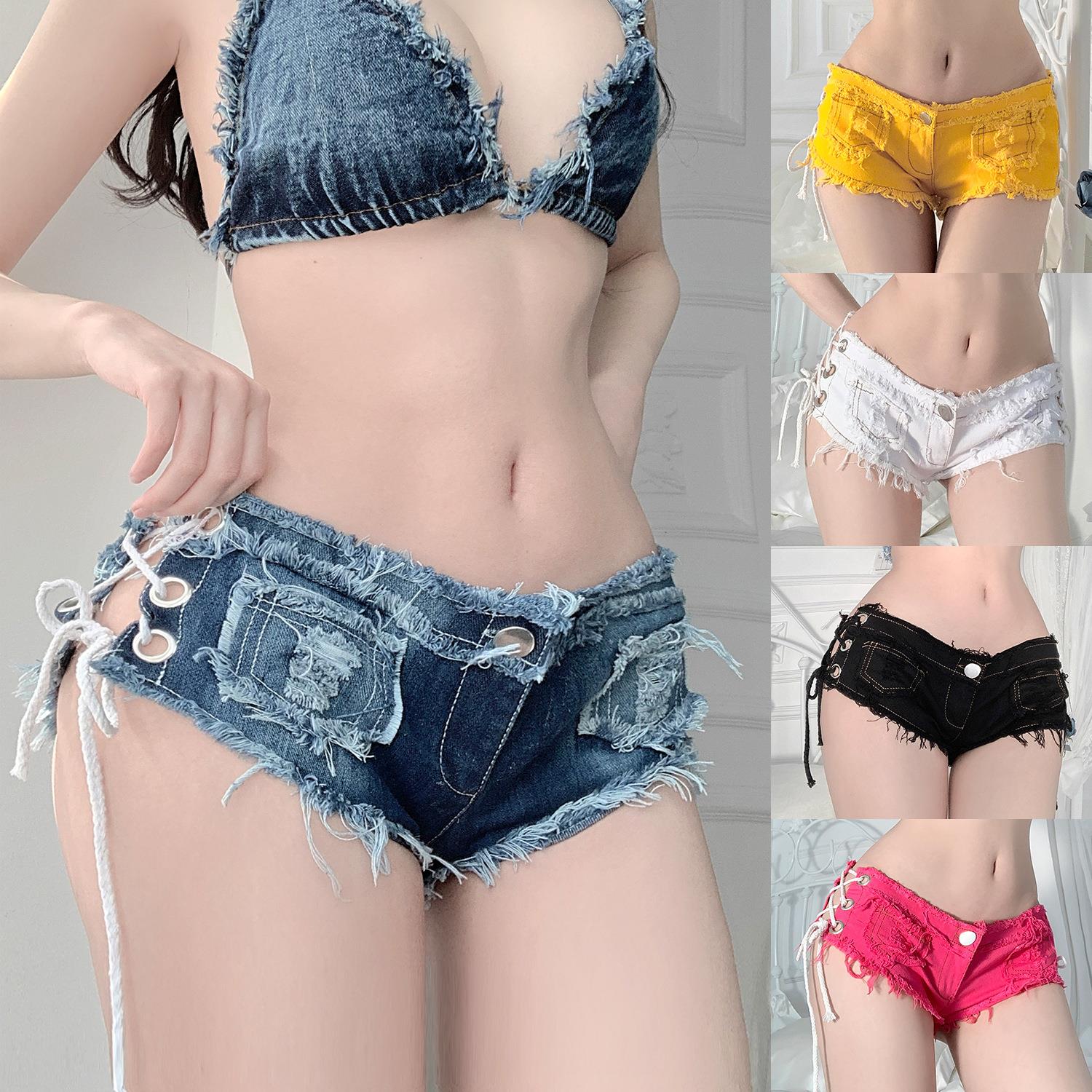 Female denim shorts, jeans, bar women's clothing, low