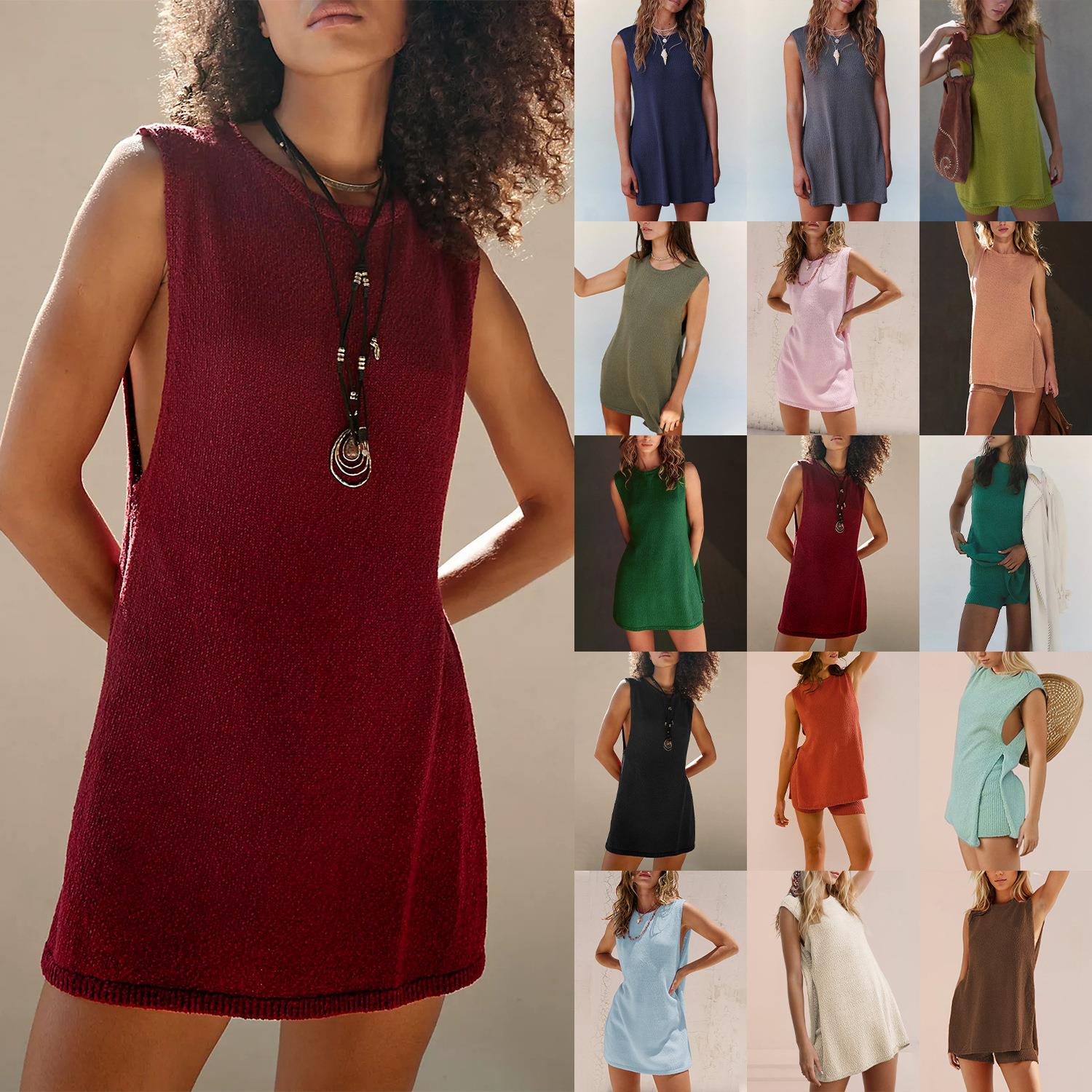 Women's knitted sweater plus size split vest set