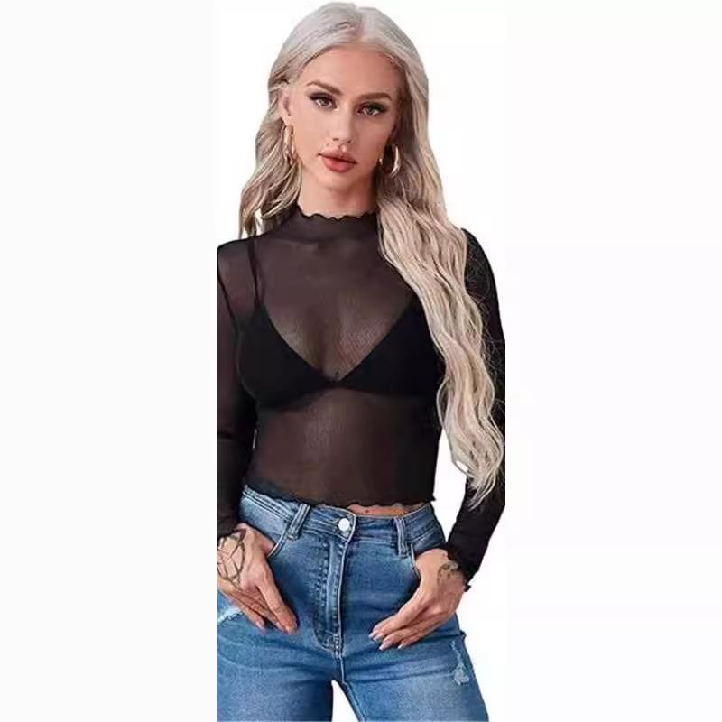 Women's long sleeved crop top T-shirt printed top