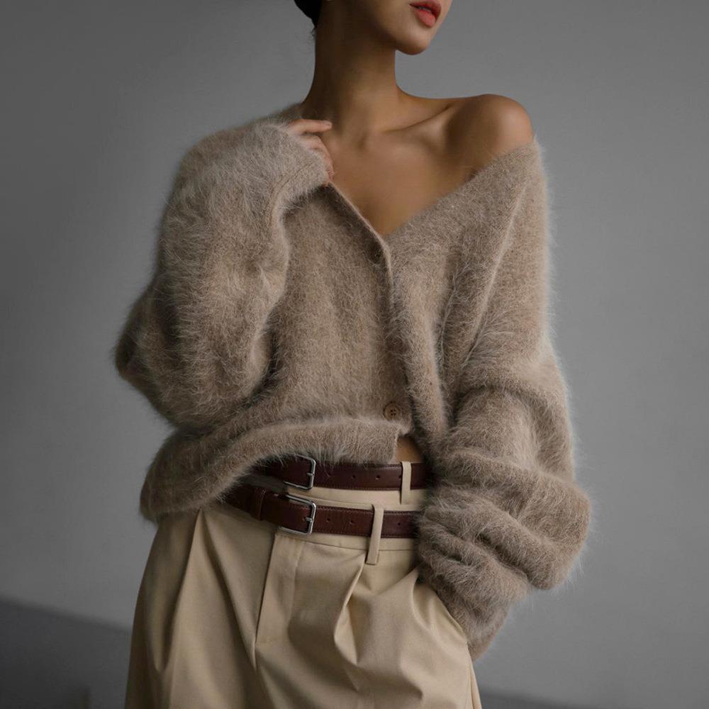 Imitation mink wool knitted sweater cardigan lazy long