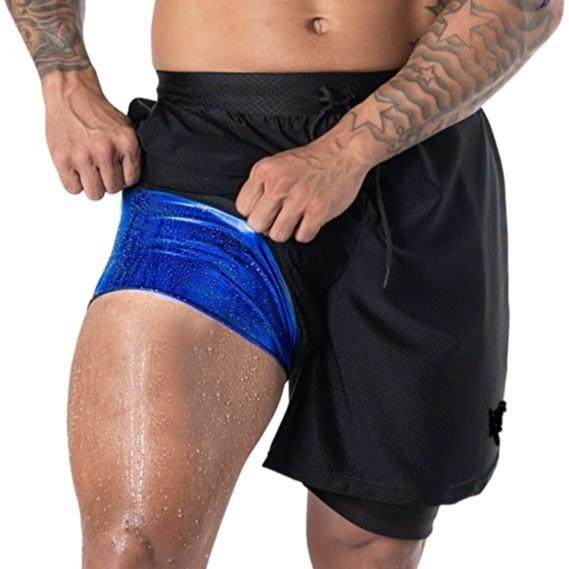 Double layered men's sweat shorts sauna set, compression