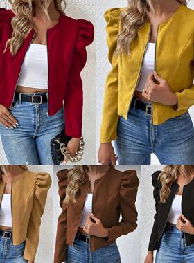 Open zipper bubble long sleeved jacket for women's