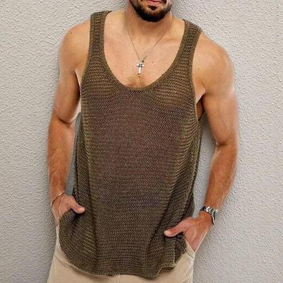 Men's sleeveless knitted sweater, woolen breathable sports