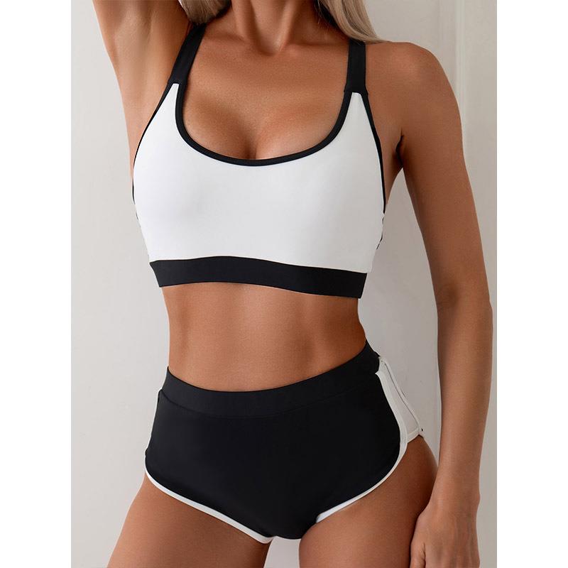 Black and white competitive sports style split swimsuit