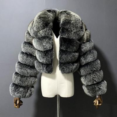 Coat imitation fox fur splicing short style lapel long