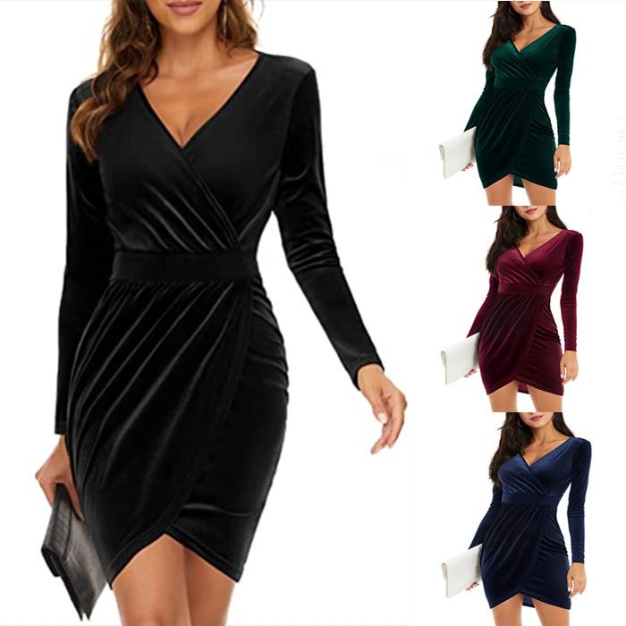 Women's formal dress with long sleeves and hip hugging dress
