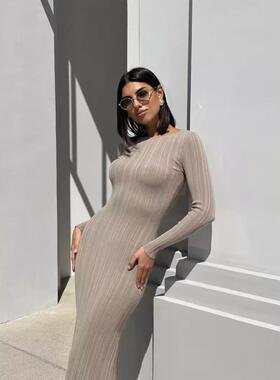 Rabbit velvet core yarn slimming long sleeved knitted long