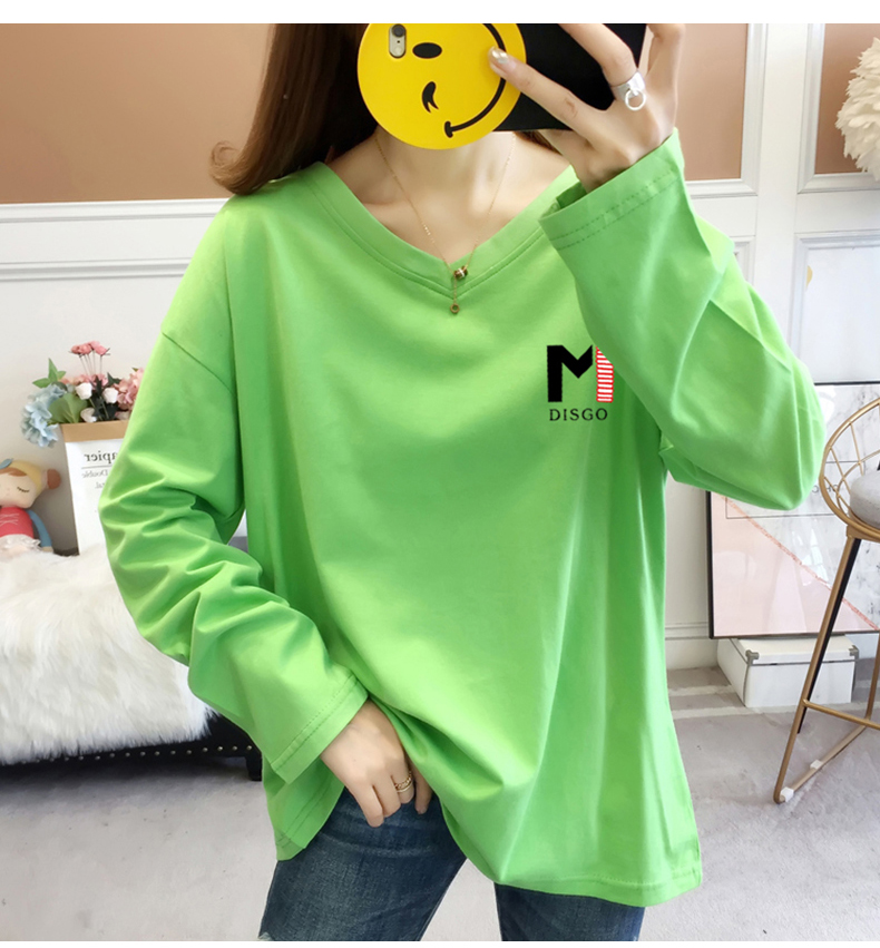 纯棉t恤女长袖2020新款韩版宽松学生牛油果绿上衣春秋季打底衫潮