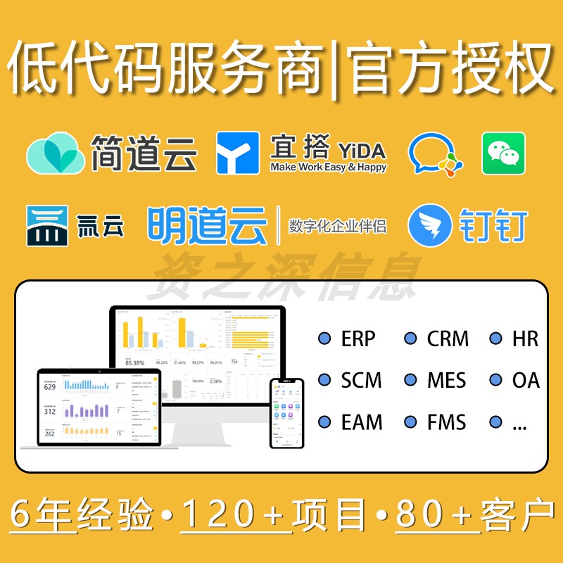 简道云氚云钉钉宜搭 OA办公管理制作erp软件开发进销存系统搭建