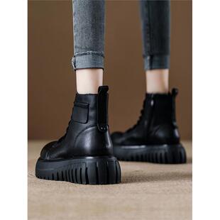 秋季爆款真皮覆古马丁靴女款头层牛皮厚底松糕小个子增高短靴女鞋