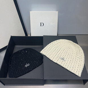 美式秋冬新款亮片字母针织毛线帽百搭显脸小保暖护耳帽女包头冷帽