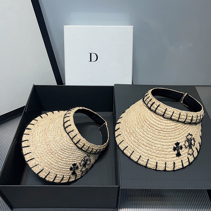 韩国十字架遮阳空顶帽重工拉菲草