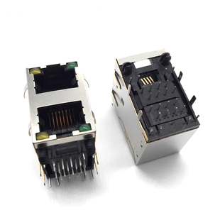 HC-RJ45-059C-2*1-1 RJ45网口插座 双层 屏蔽 带灯 带弹片 1x2