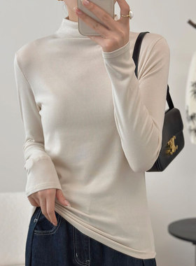 2025年秋冬新款女装棉百搭套头纯色宽松长袖t恤半高领打底衫上衣
