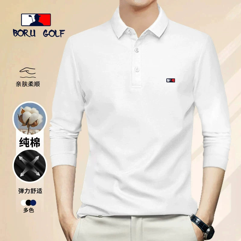 BORUGOLF男士长袖POLO衫翻领T恤