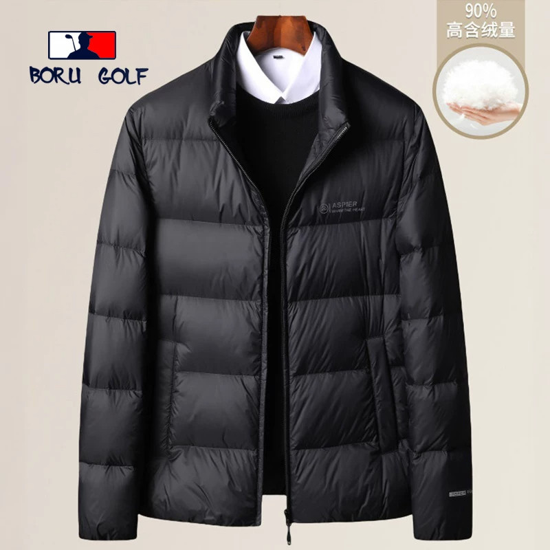 BORU GOLF轻薄羽绒服男短款冬季连帽外套保暖面包服白鸭绒防寒衣