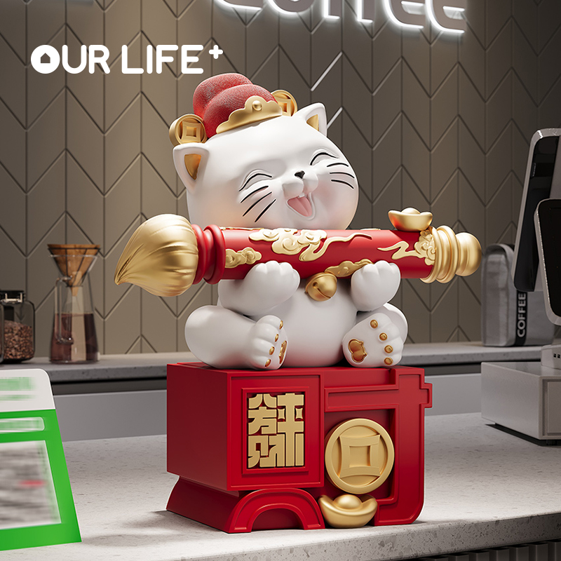 招财猫摆件大笔发财送朋友公司店铺前台收银台招财工艺品开业摆件