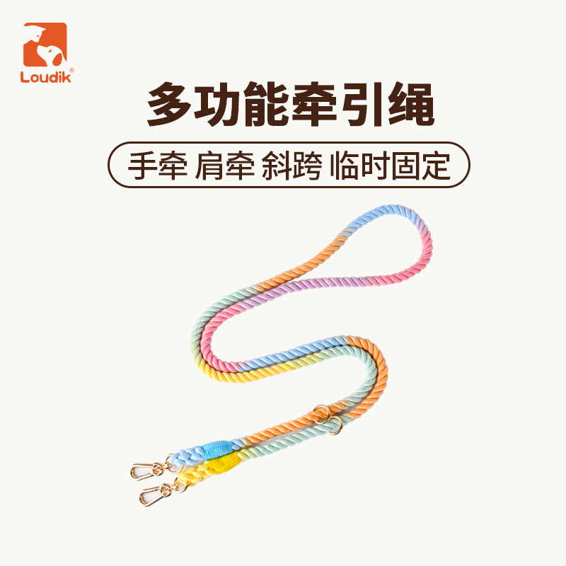 多功能彩色编织宠物牵引绳双牵