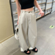 直筒百搭降落伞裤 灰白色工装 宽松抽绳休闲阔腿裤 女2024春夏新款 裤