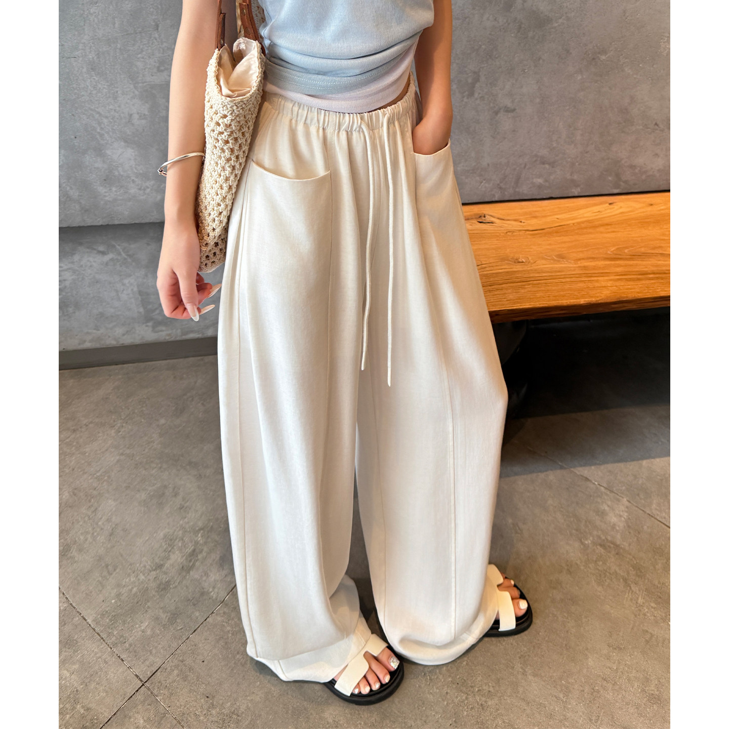 白色弯刀裤女夏凉感薄款天丝亚麻阔腿裤小个子慵懒老钱风棉麻裤子,女装/女士精品,休闲裤,淘宝优惠券,粉丝福利购,淘宝优惠卷