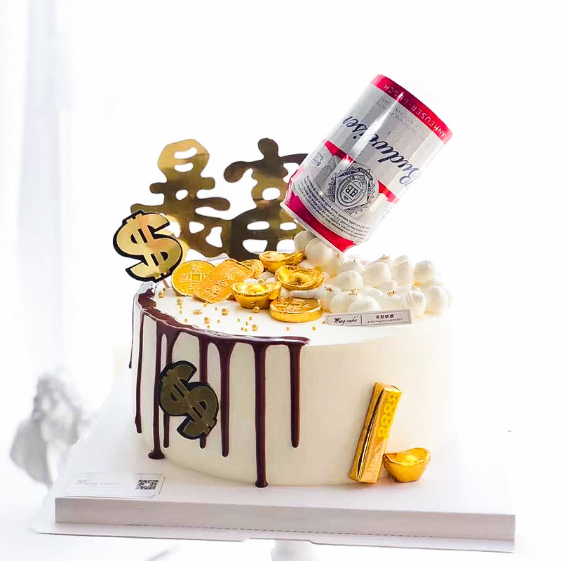 父亲节蛋糕装饰摆件插件网红仿真百威啤酒雪碧易拉罐暴富蛋糕配件