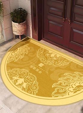 金黄色中式半圆入户门地垫防滑进门脚垫耐磨门口门垫门外室内地毯