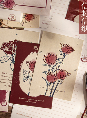 玫瑰诗人明信片小众复古原创手绘插画墙面装饰卡片治愈温感文艺花卉贺卡生日祝福感恩送老师表白手写信送女友