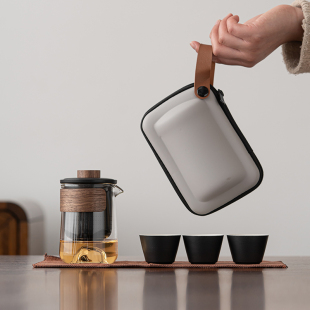 旅行茶具玻璃快客杯单人户外露营泡茶壶套装 蕴华堂便携式 功夫茶杯