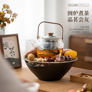 雨花石电陶炉耐热玻璃汝窑烧水壶煮茶壶围炉煮茶茶道零配 蕴华堂