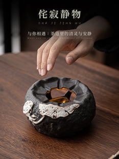 侘寂静物莲蓬温茶炉黑陶粉引手工家用煮茶炉蜡烛加热底座