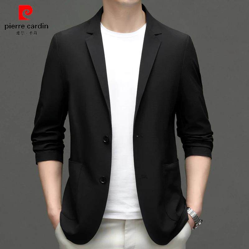 皮尔卡丹休闲西装外套男士春秋款冰丝西服薄款上衣修身商务中青年